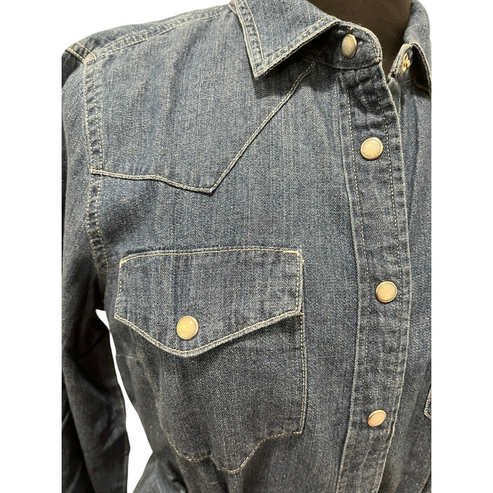 J.Crew Womens Denim Western Shirt Dress Blue Snap Front Belted Midi Size 6 - Picture 4 of 8